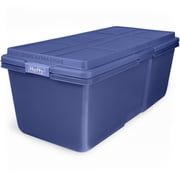 Hefty HI-RISE 28 Gallon Large Latching Storage Bin, Plastic Latched Storage Container with HI-RISE Lid, Blue