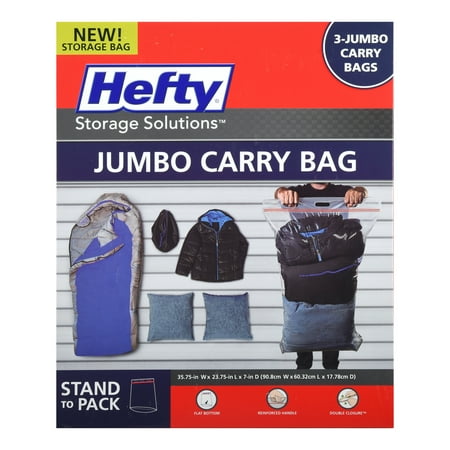 Hefty 3 Heavy Duty Jumbo Carry Bags, Closet Organizer, Adults and Tweens