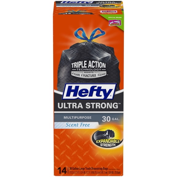 HeftyÂ® Ultra Strongâ¢ Multipurpose 30 Gallon Large Drawstring Trash Bags 14 Count Box
