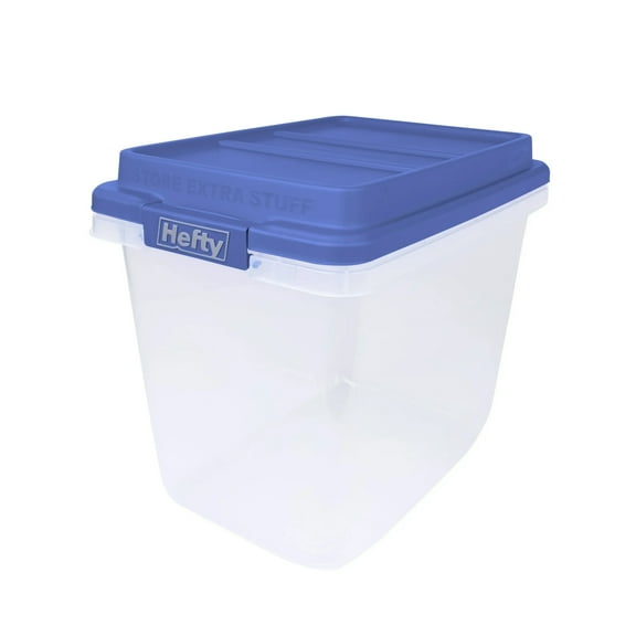 Hefty 32 Qt. Clear Plastic Storage Bin with Blue HI-Rise Lid, 6 Pack