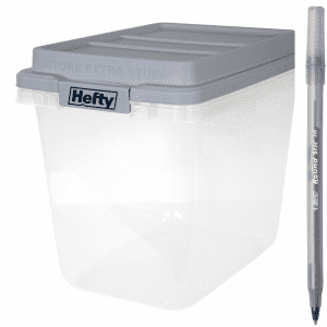 Hefty 32 Quart Clear Slim Plastic Storage Bin With Gray HI-RISE Stackable Lid with pan