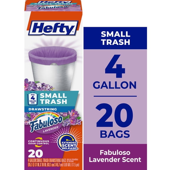 Hefty Small Trash Bags, Purple, Fabuloso Lavender Scent, 4 Gallon, 20 Count