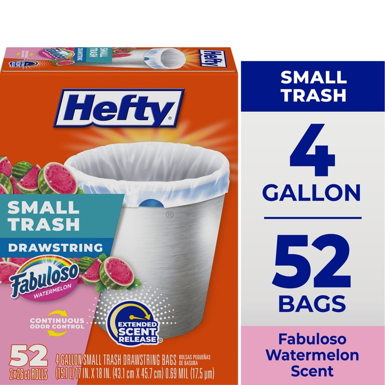 Hefty Small Trash Bags, Fabuloso Watermelon Scent, 4 Gallon, 52