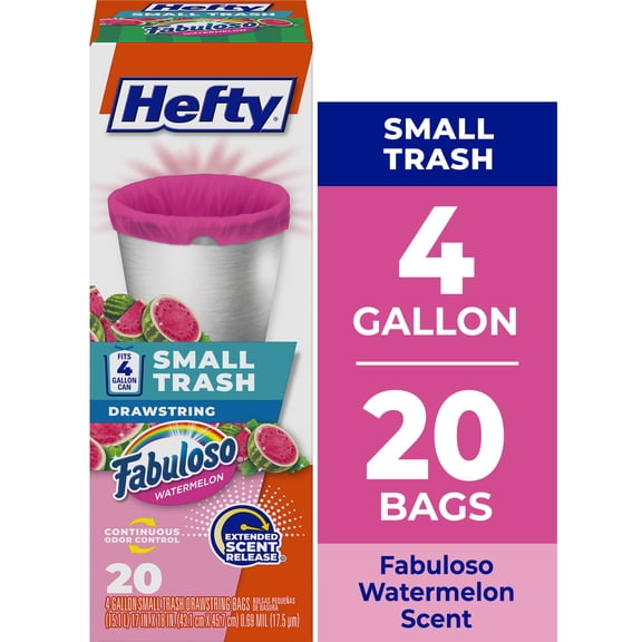 Hefty Small Trash Bags, Pink, Fabuloso Watermelon Scent, 4 Gallon, 20 Count