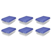 Hefty 40 Qt. Clear Plastic Storage Bin with Blue HI-Rise Lid, 6 Pack