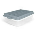 thumbnail image 1 of Hefty 40 Qt Hi-Rise Stackable Plastic Storage Bin w/Lid, 6 Pack, Smoke Blue, 1 of 13