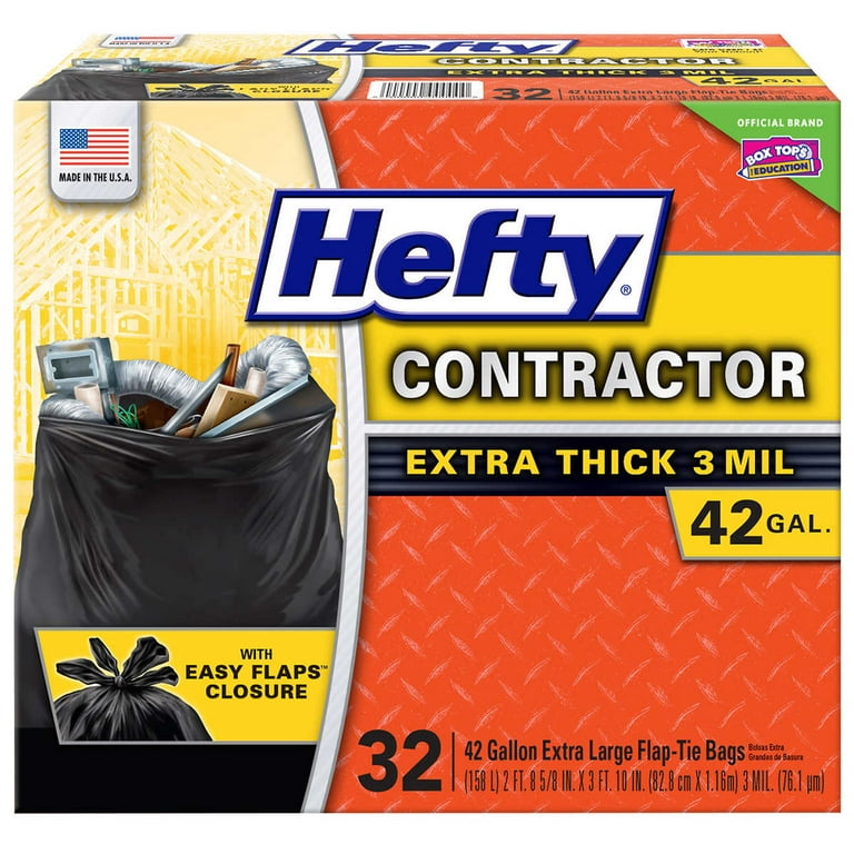 Hefty Contractor Trash Bags, 42 gal, 40 ct | Heavy Duty, Black