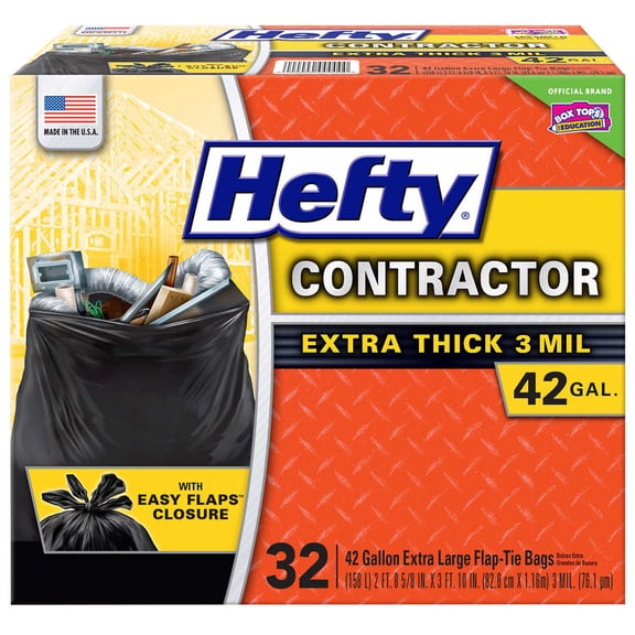 Hefty 42-Gallon 3-Mil Contractor Trash Bag, Black, 32-count