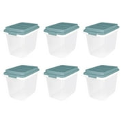 Hefty Stackable Plastic Storage Bin with Lift-Off Lid - 32 Qt - 6 Pack, Smoke Blue