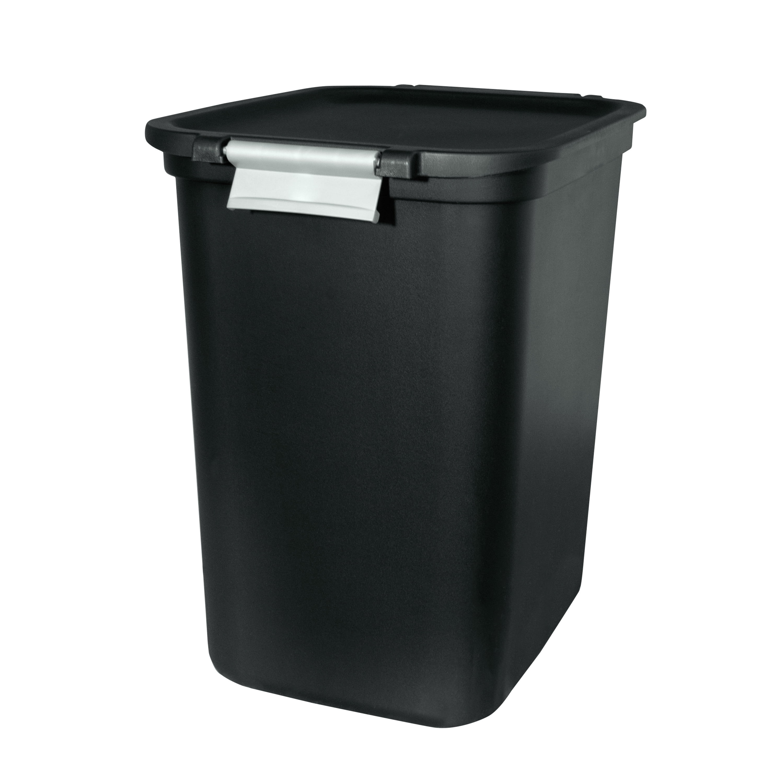 Hefty 7.7 Gallon Trash Can, Plastic Hinged Locking Lid Kitchen Trash Can,  Black