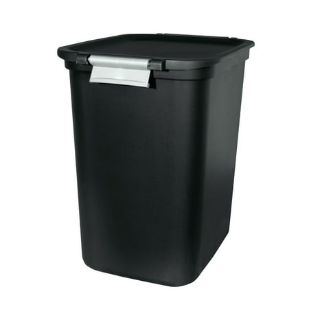 Hefty Kitchen Trash Can, 7.7 Gallon Plastic Lift Top Garbage Bucket Bin with Lid and Lock, Black