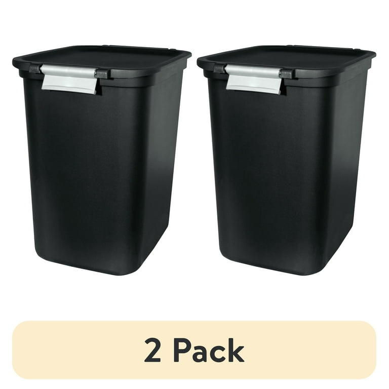 2 pack) Hefty 7.7 Gallon Trash Can, Plastic Hinged Locking Lid 