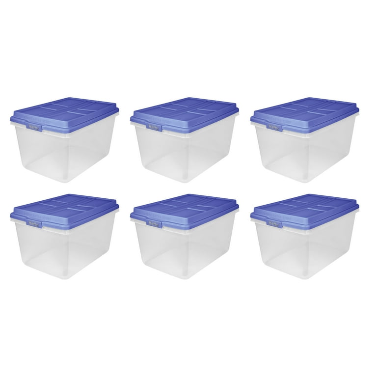 Clear Bins with Blue Lids - Set of 4