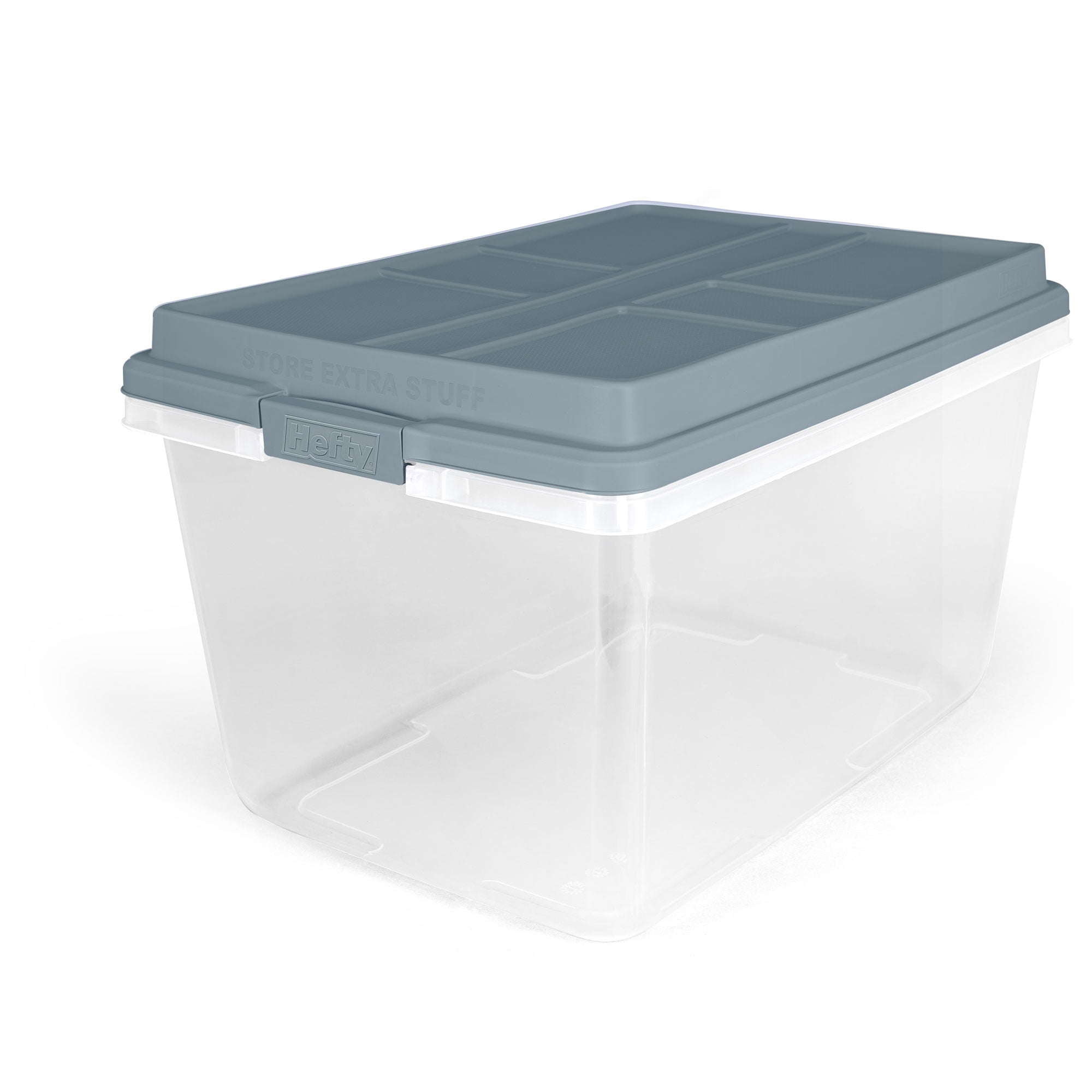 Walmart Deals of Hefty Hi-Rise 72 Qt. Locking Storage Bins with Latches, Lift Off Lid, Gray/Clear, 6/Pack