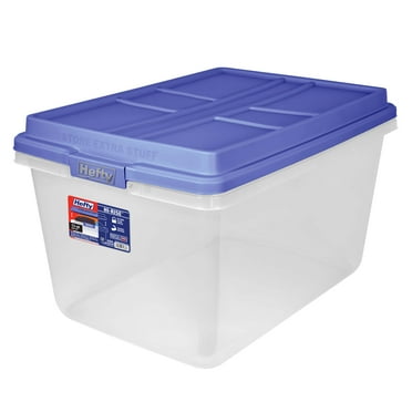 Hefty 72 Quart Clear Plastic Storage Bin with Blue HI-RISE Lid, Adult