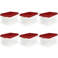 thumbnail image 1 of Hefty 72 Quart Clear Plastic Christmas Storage Bin with Holiday Red HIRISE Lid, Set of 6, 1 of 6