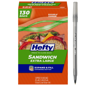 Hefty Bags, Sandwich, Double Zipper, Extra Large with pan