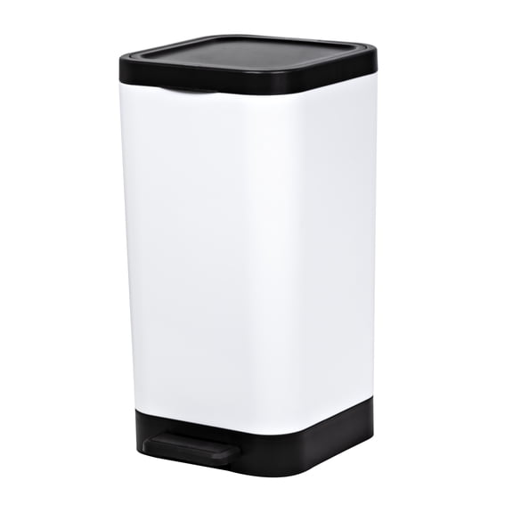 Hefty Bathroom Trash Can, 2.6 Gallon Small Plastic Step Garbage Bucket Bin with Foot Pedal Lid, White