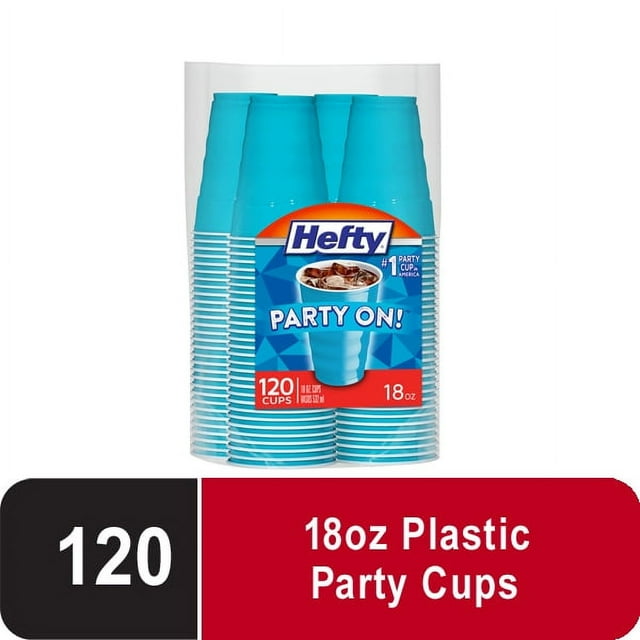 Hefty Blue Disposable Party On Plastic Cups, 18 oz, 120 Count