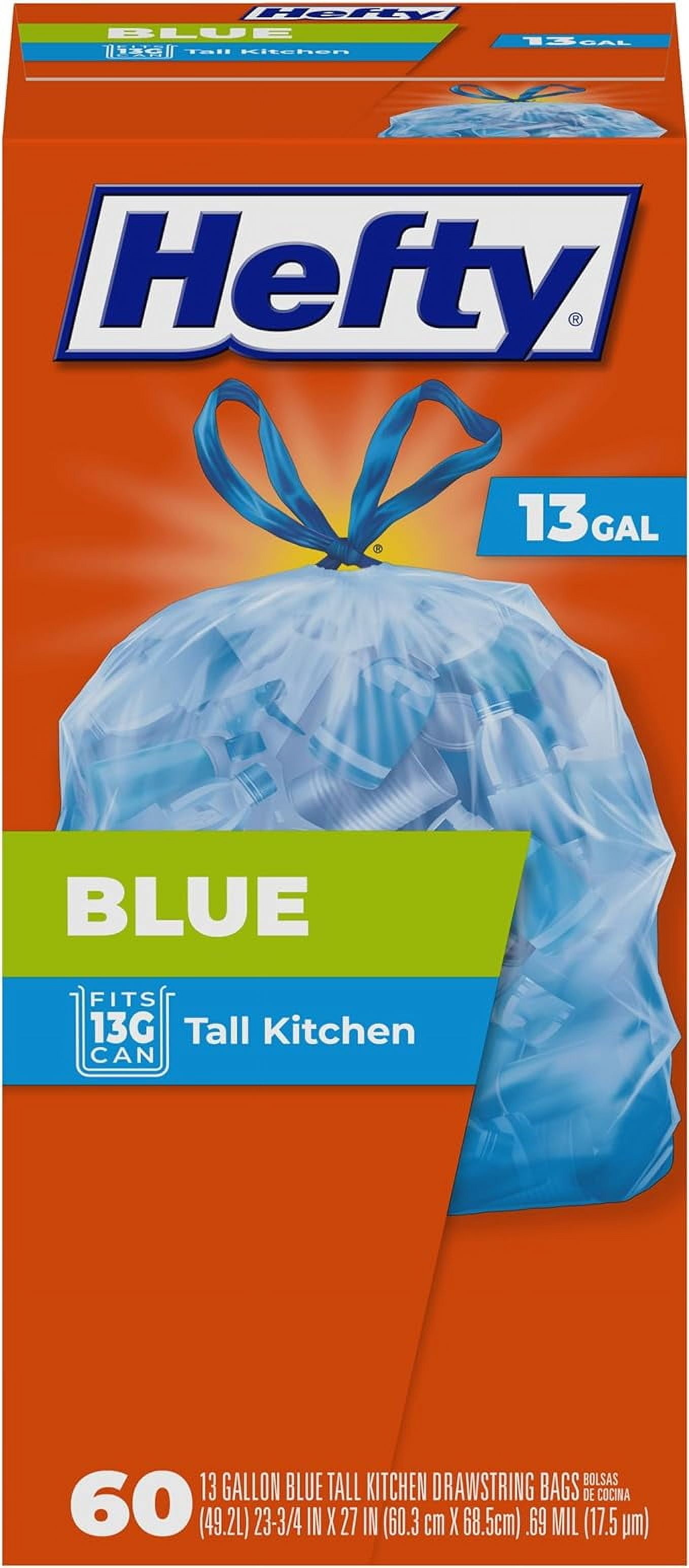 Hefty Blue Trash Bags, Blue, 13 Gallon, 60 Count ( Pack of 2 )