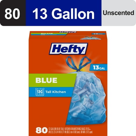 Hefty Blue Trash Bags, Blue, 13 Gallon, 80 Count