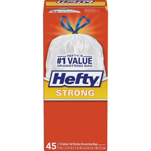 Hefty Cinch Sak Tall Kitchen Bags, White, 13 Gallons, Box Of 45