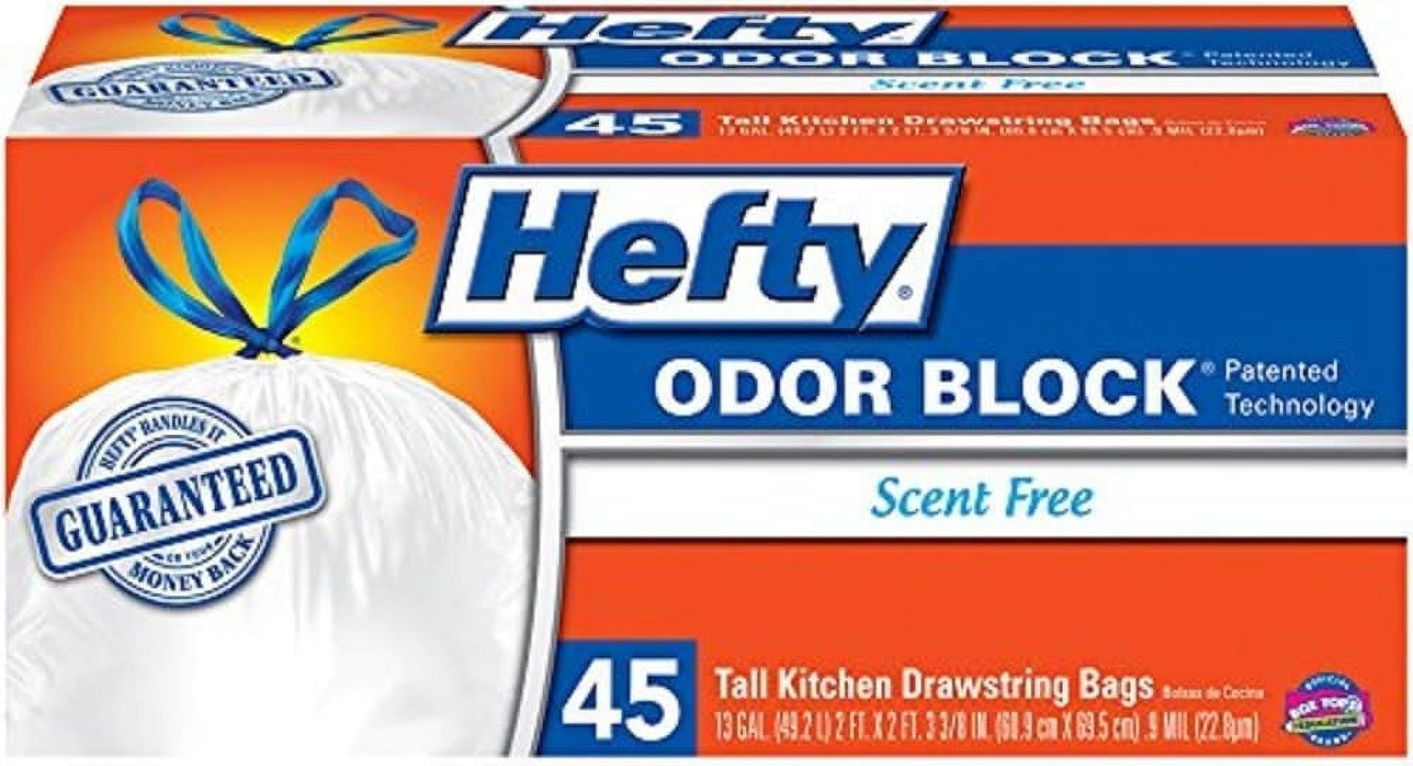 Hefty Odor Block Tall Kitchen Bags, Scent Free, 45 Count