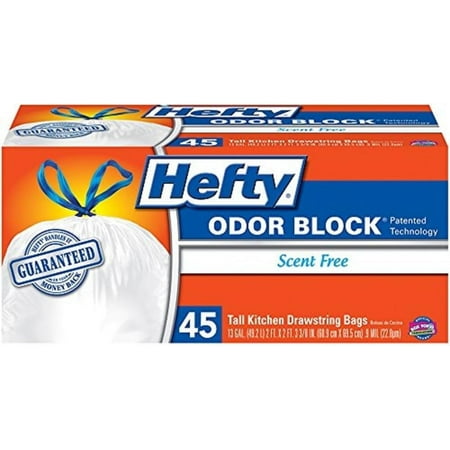 Hefty Odor Block Tall Kitchen Bags, Scent Free, 45 Count