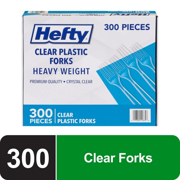 Hefty Heavy Duty Disposable Plastic Forks, Clear, 300 Count