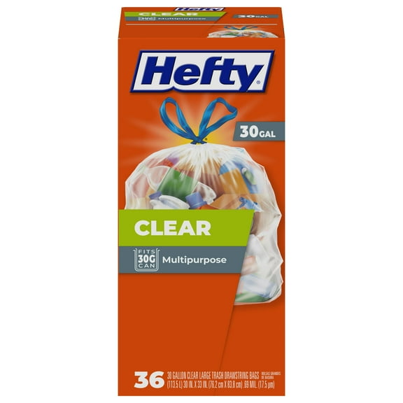 Hefty Clear Trash Bags, BDF32 Clear, 30 Gallon, 36 Count