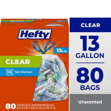Hefty Clear Trash Bags, Clear, 13 Gallon, 80 Count
