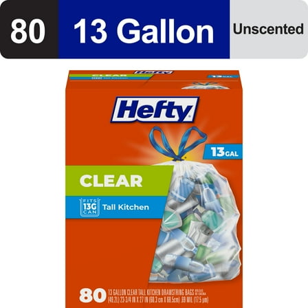 Hefty Clear Trash Bags, Clear, 13 Gallon, 80 Count