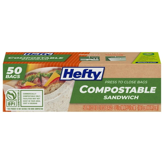 Hefty Compostable Press-To-Close Sandwich DEF29 50 Count