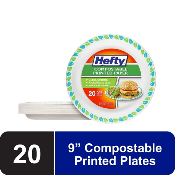 Hefty Compostable Printed Paper Plates, 8.6 Inch, 20 Count