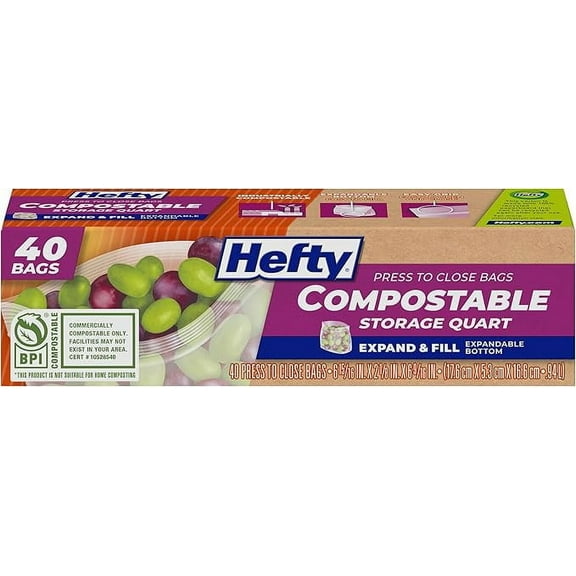 Hefty Compostable Press-To-Close Quart 40 Count
