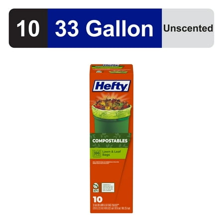 Hefty Compostables Lawn & Leaf Garbage Bags, 33 Gallon, 10 Count