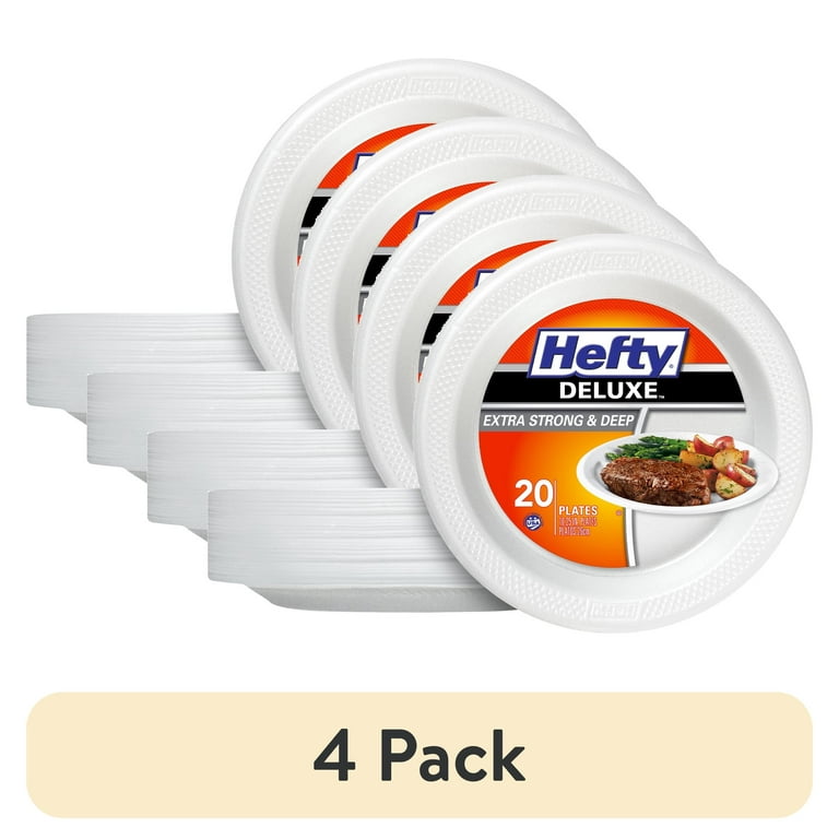 4 pack Hefty Deluxe Extra Strong Deep Foam Plates Round White 10.25 Inch 20 Count Walmart