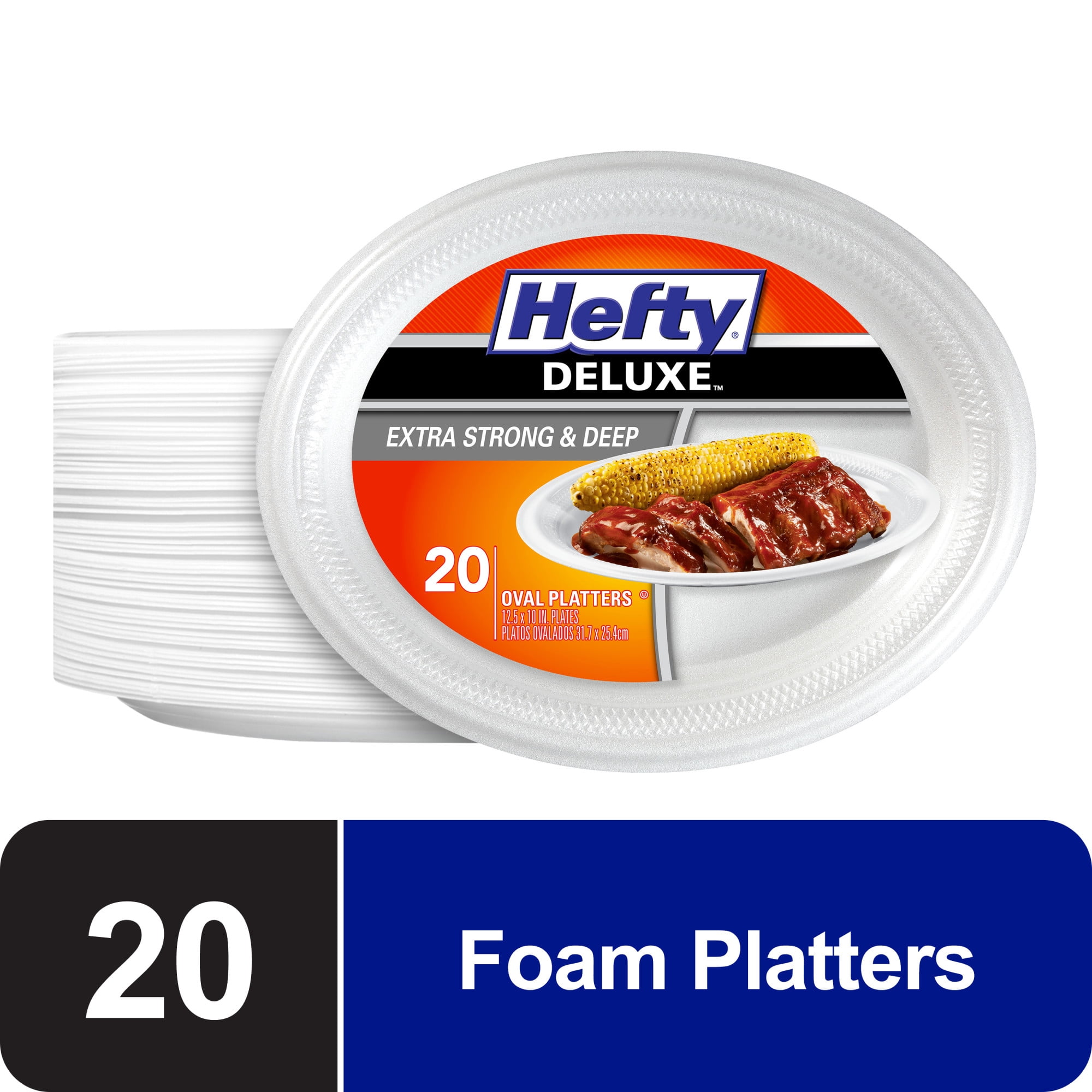 Hefty Deluxe Extra Strong and Deep Disposable Foam Oval Plates, 10 x 12 inches, 20 Count