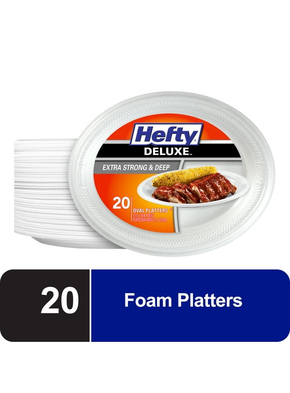 Hefty Deluxe Extra Strong & Deep Foam Platters, Oval, White, 10x12 Inch, 20 Count