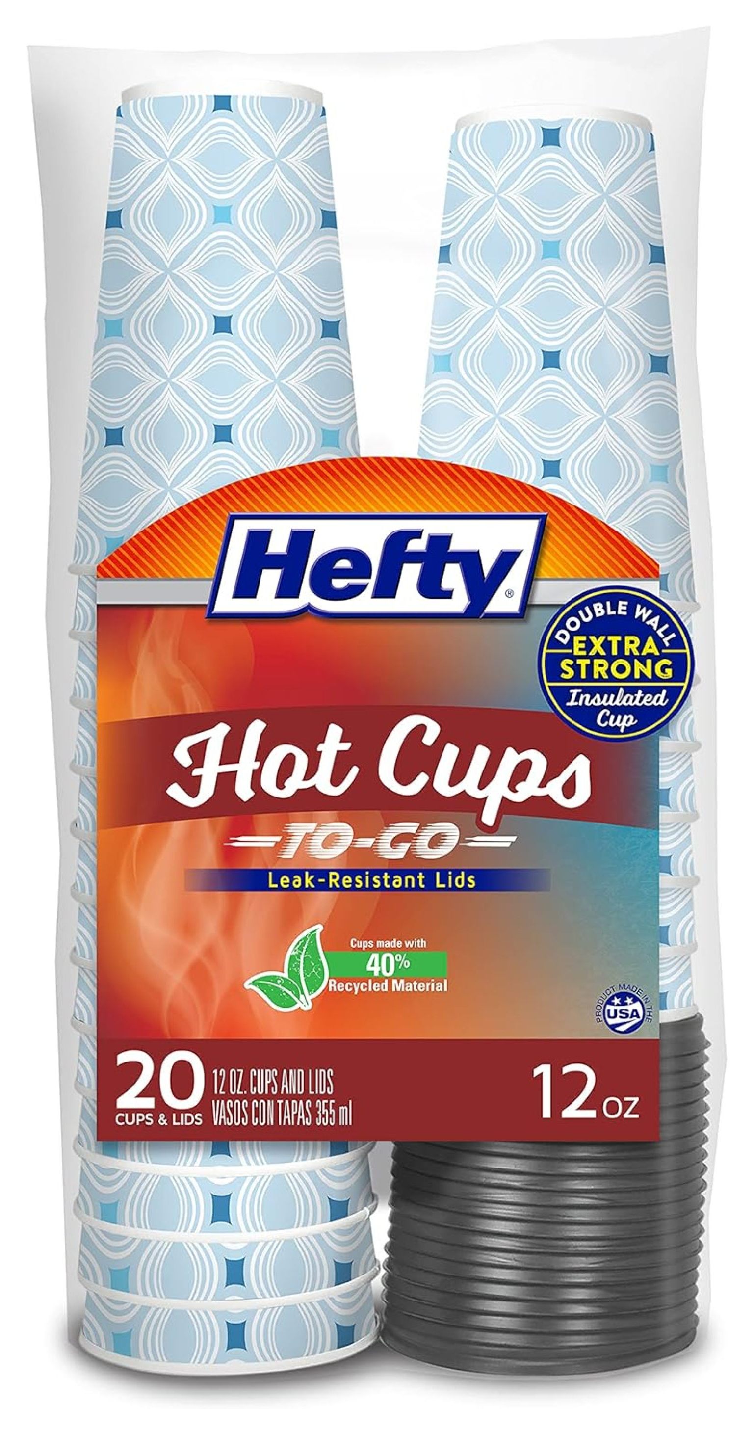 Hefty Disposable Hot Cups with Lids, 12 Ounce, 20 Count