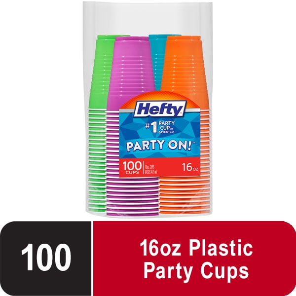 Hefty Disposable Party Cups, Assorted Colors,16 oz, 100 Count