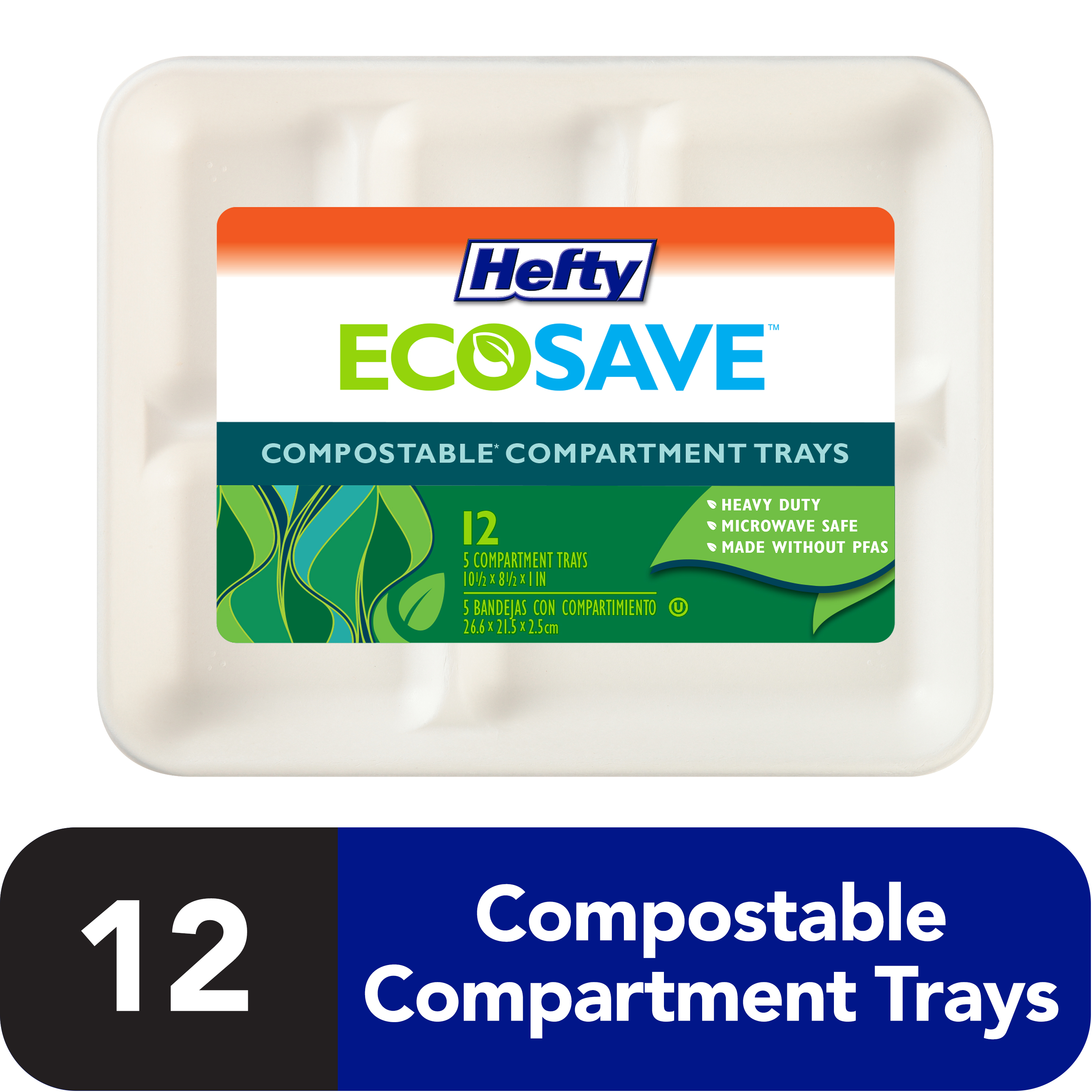 Hefty Everyday SoakProof Foam Compartment Tray, White, 9 x 11 Inch, 40