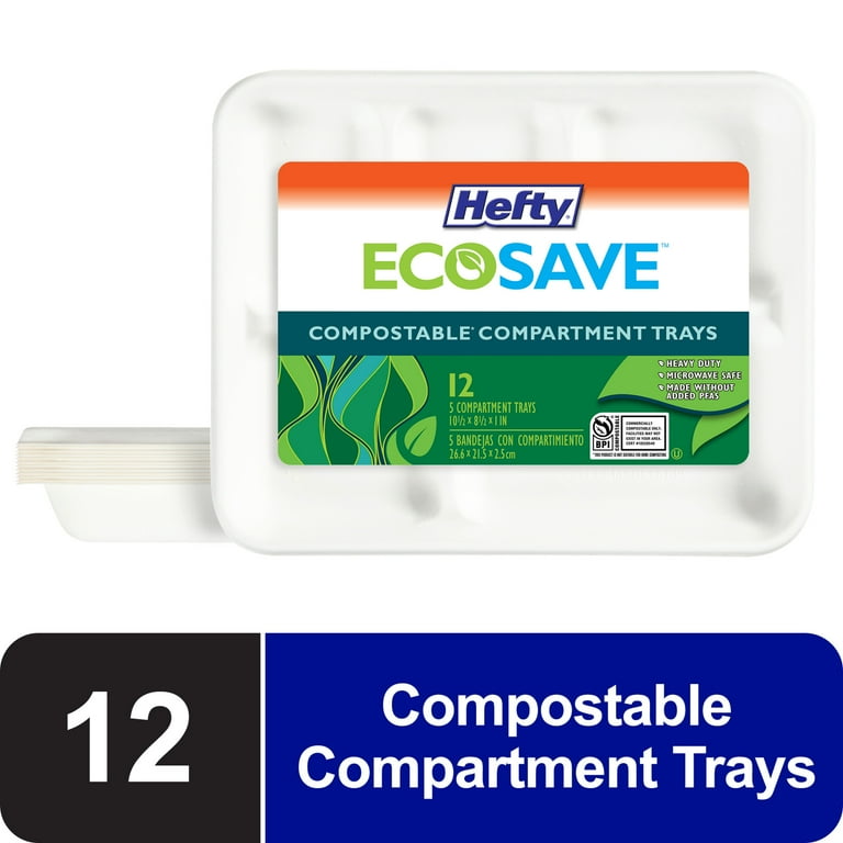 Hefty ECOSAVE 5-Compartment Disposable Paper Trays, 12 Count