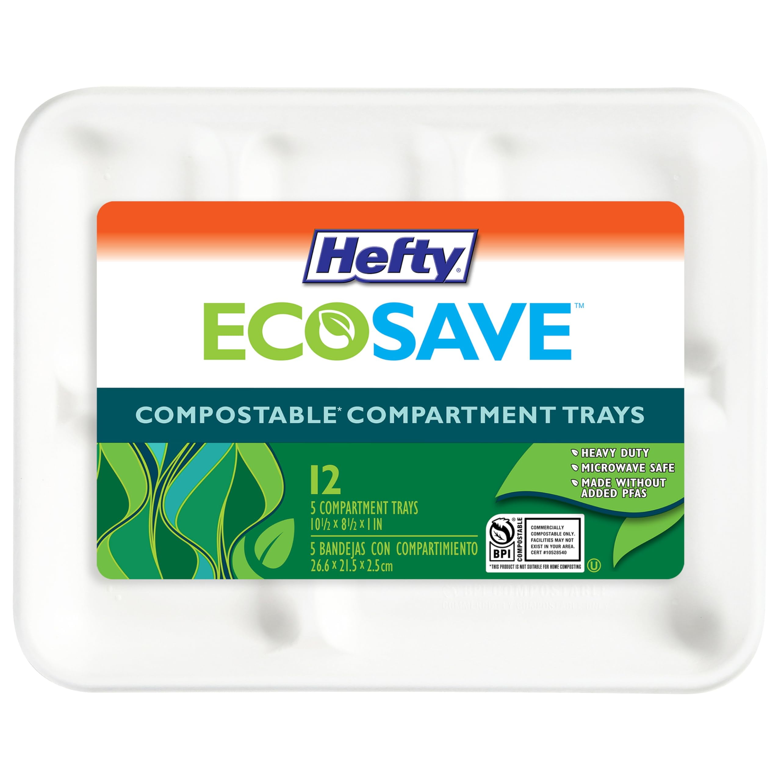 Hefty ECOSAVE Compostable 5-Compartment TSF6 Paper Trays, 12 Count ...