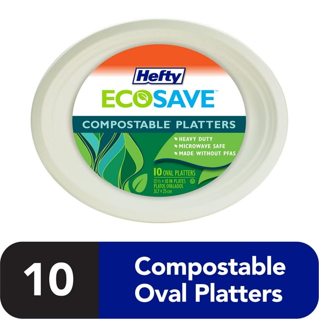 Hefty ECOSAVE Compostable Large Oval Platters, 13 x 10 inch, 20 Count