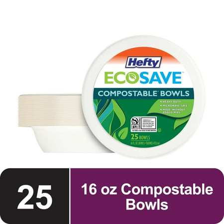 Hefty ECOSAVE Compostable Paper Bowls, 16 ounce, 25 Count