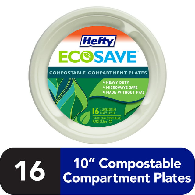 Hefty ECOSAVE Compostable Paper Plates, 10-1/8 inch, 16 Count
