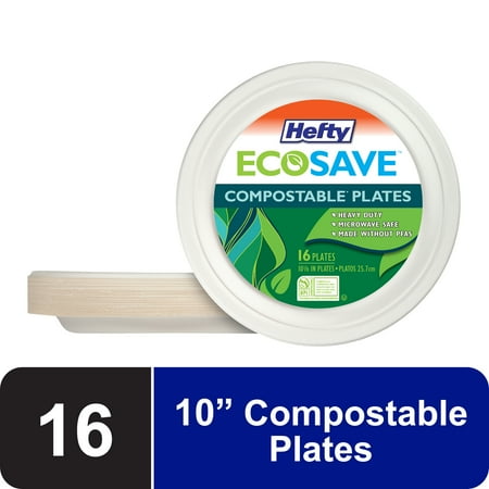 Hefty ECOSAVE Compostable Paper Plates, 10-1/8 inch, 16 Count