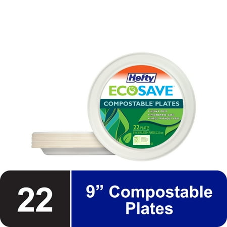 Hefty ECOSAVE Compostable Paper Plates, 8 3/4 inch, 22 Count
