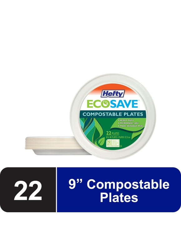 Hefty ECOSAVE Compostable Paper Plates, 8 3/4 inch, 22 Count